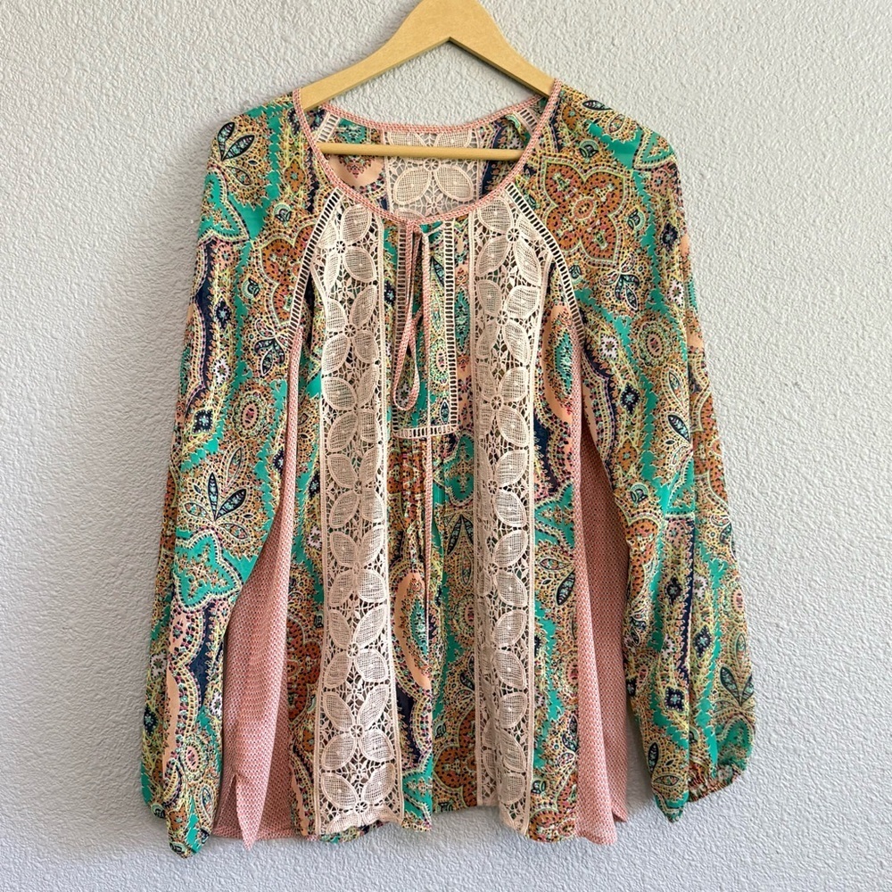 Anthropologie Meadow Rue Giada Peasant Blouse Size M/L Semi Sheer EUC